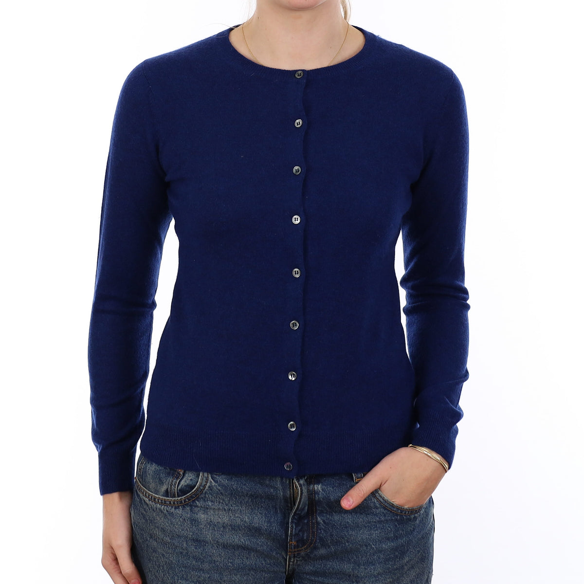 Prussian Blue Cashmere Crew Neck Cardigan Medium