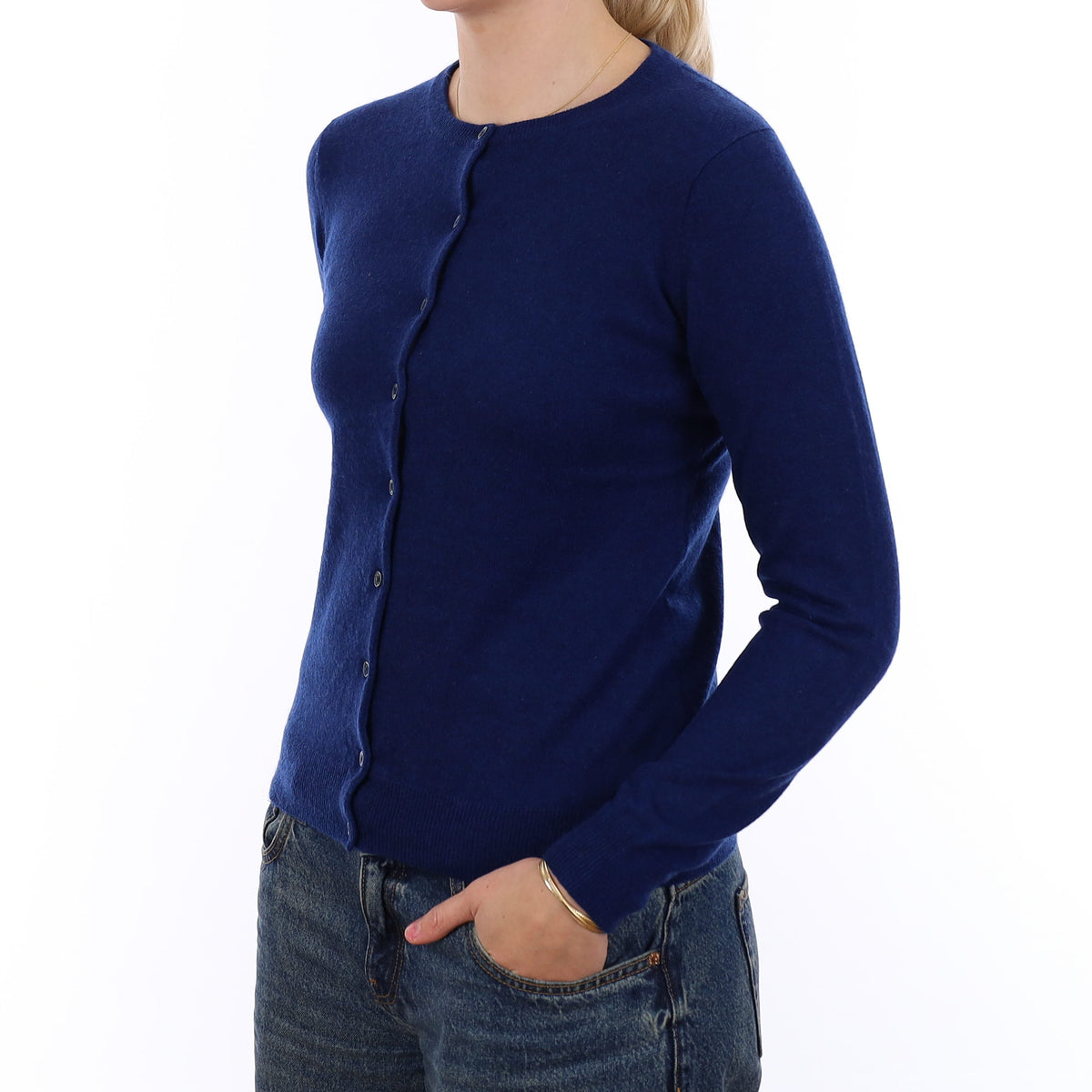 Prussian Blue Cashmere Crew Neck Cardigan Medium