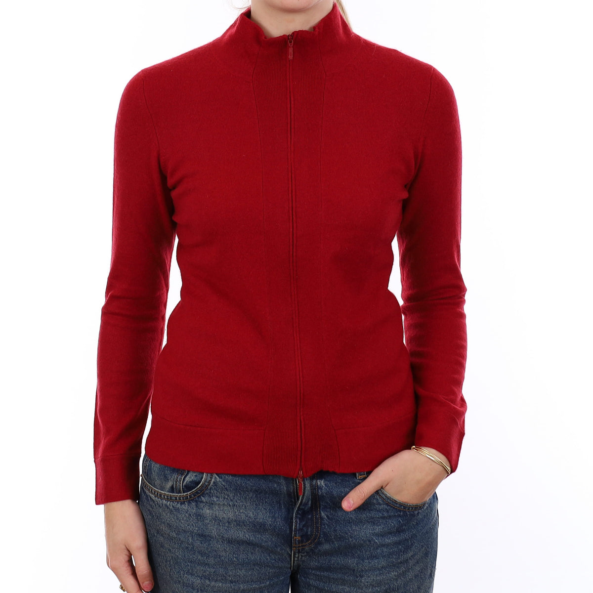 Crimson Red Cashmere Zip Up Turtle Neck Cardigan Medium