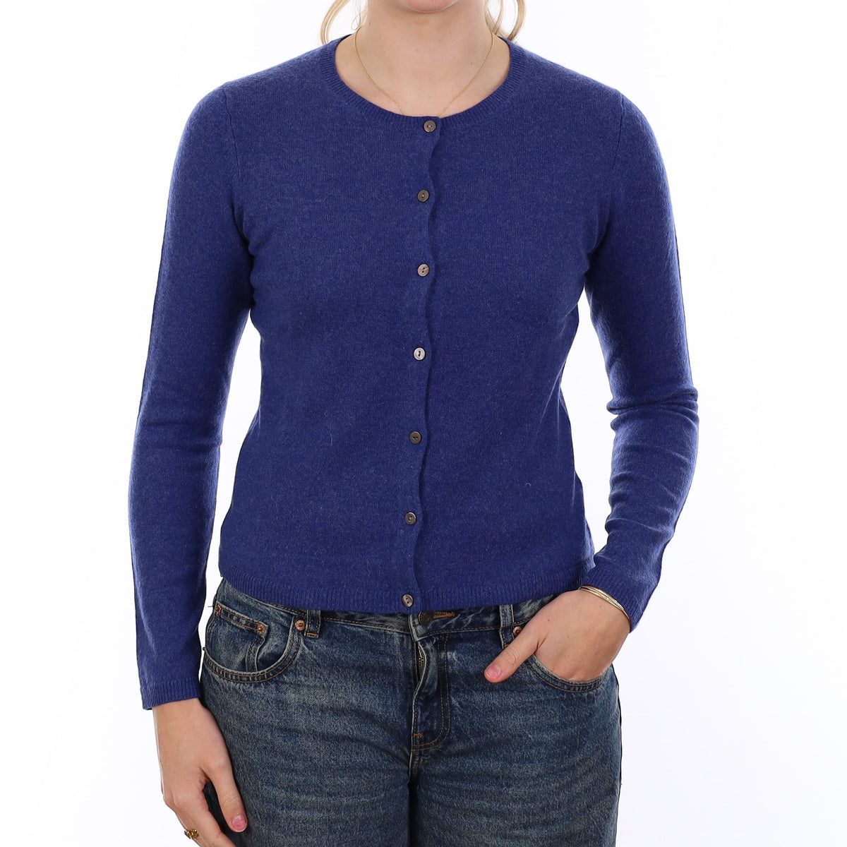 Blue Marl Cashmere Crew Neck Cardigan Medium