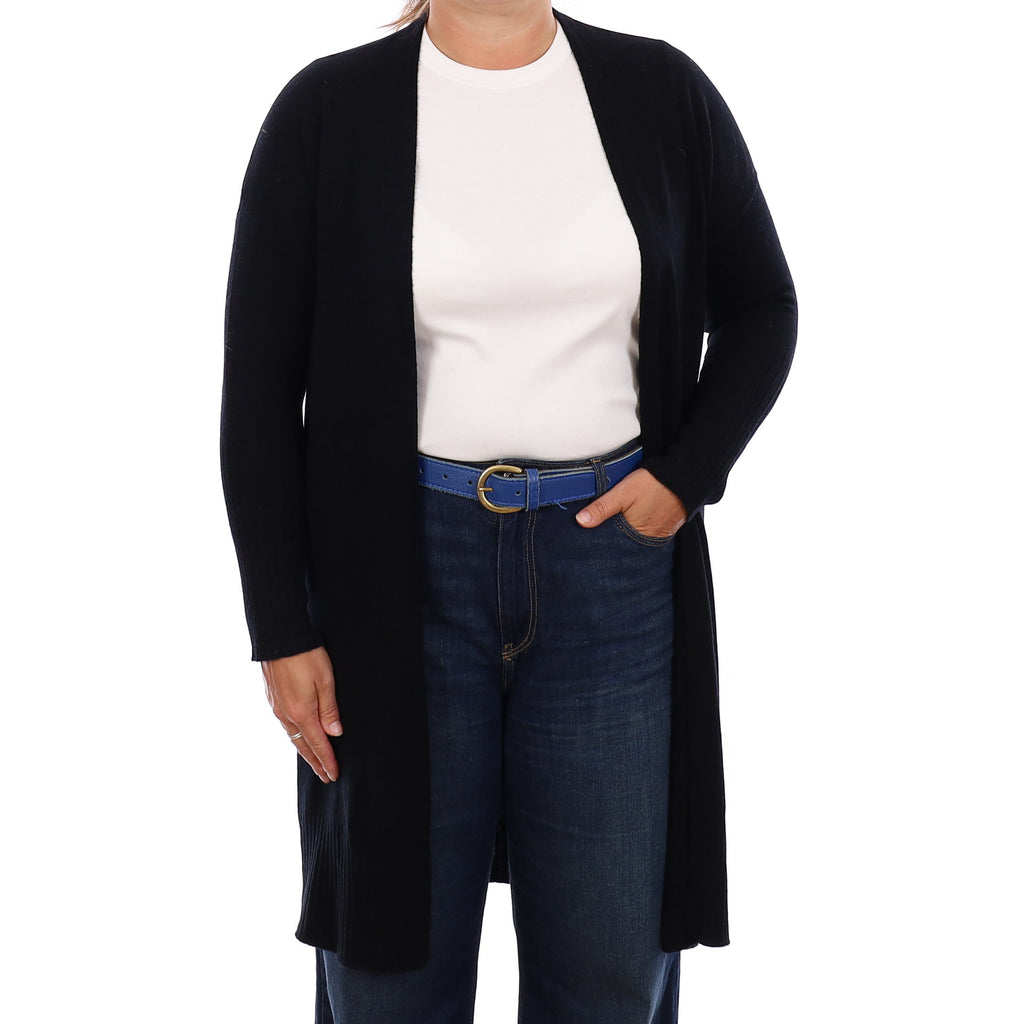 Nili Lotan Black Longline Cashmere Edge to Edge Cardigan Large
