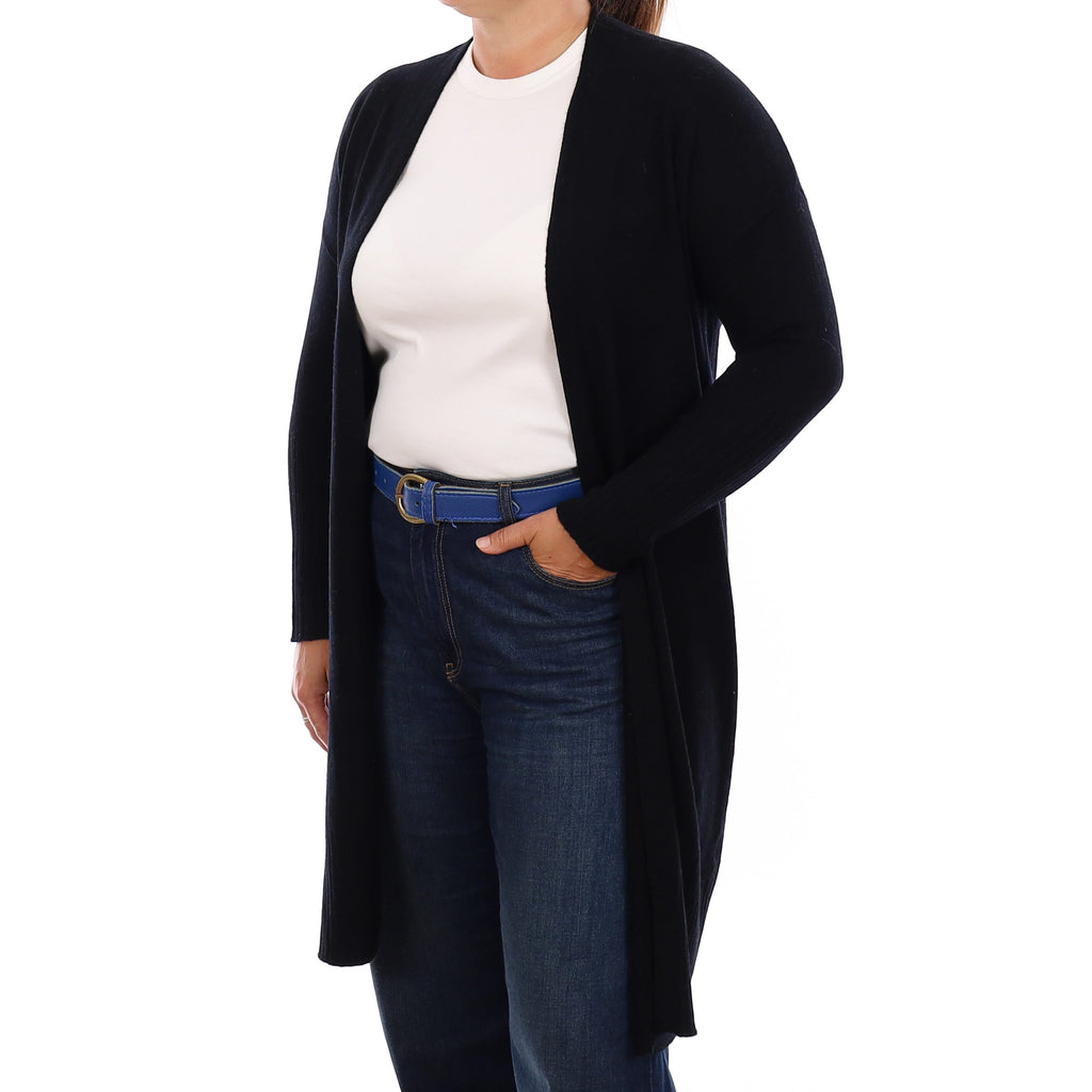 Nili Lotan Black Longline Cashmere Edge to Edge Cardigan Large
