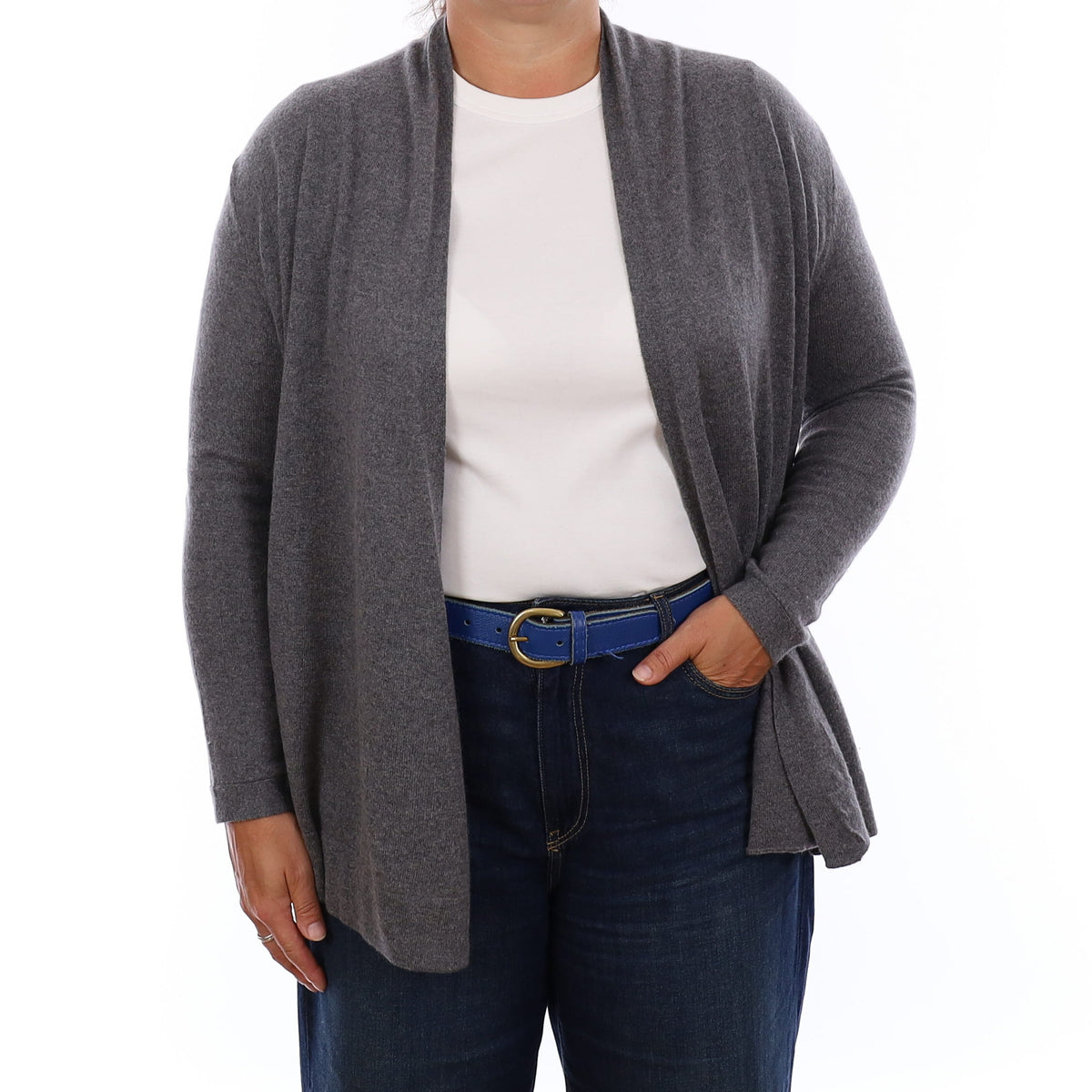 Slate Grey Cashmere Edge to Edge Cardigan Large