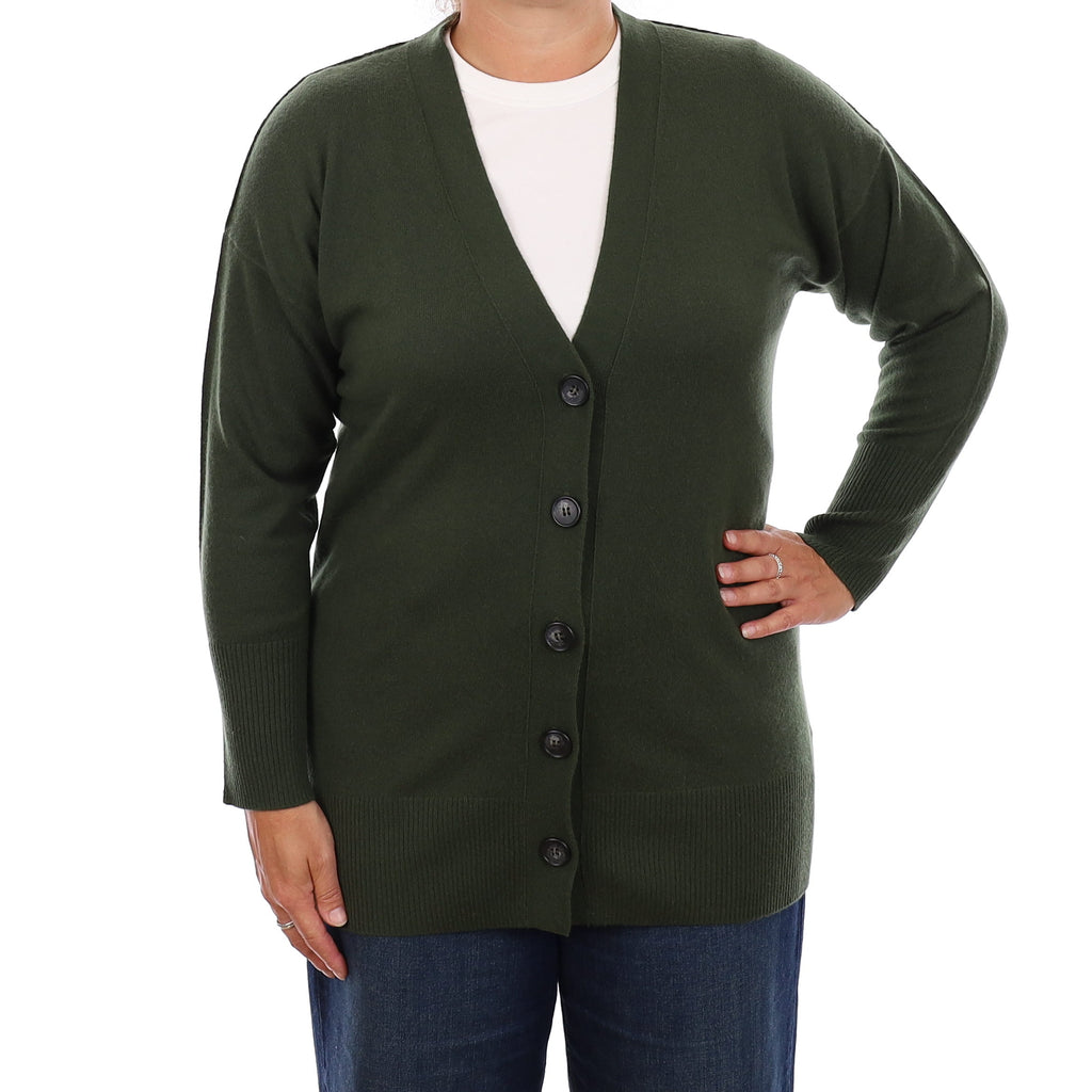 Juniper Green Cashmere Longline V Neck Cardigan Large