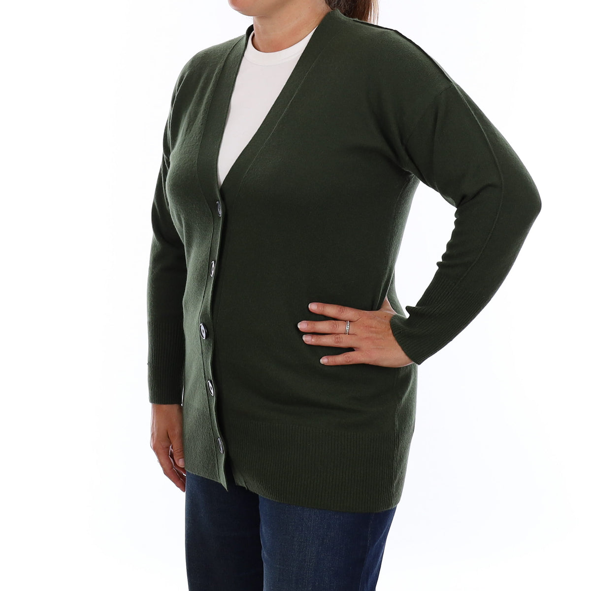 Juniper Green Cashmere Longline V Neck Cardigan Large