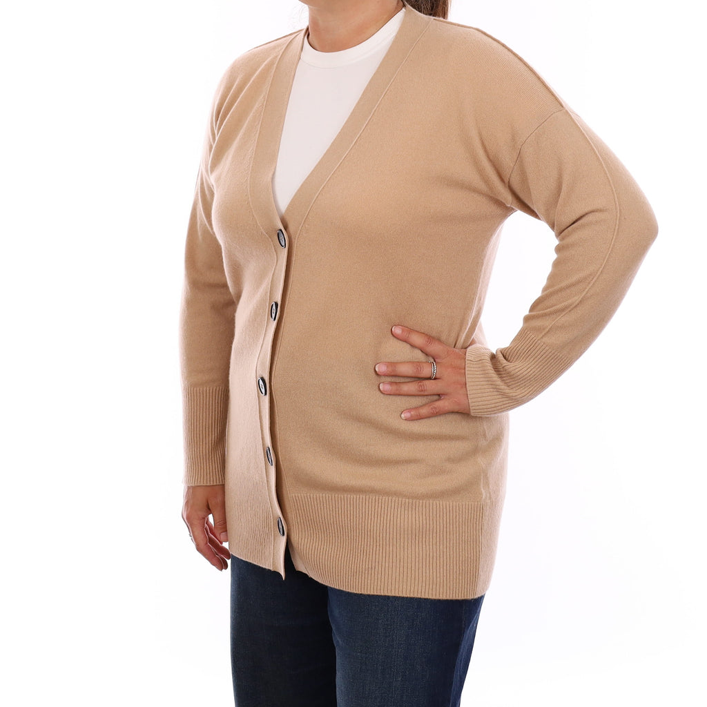 Camel Brown Cashmere Longline V Neck Cardigan Large