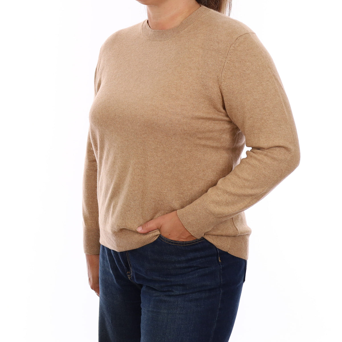 Fudge Brown Cashmere Crew Neck Jumper Large