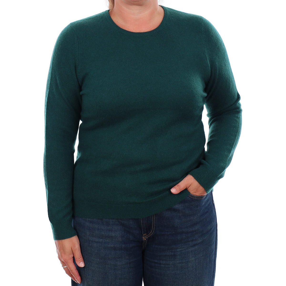 Dark Forest Green Cashmere Crew Neck Jumper Large