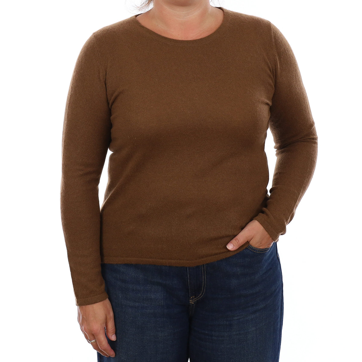 Nutmeg Brown Cashmere Crew Neck Jumper Large