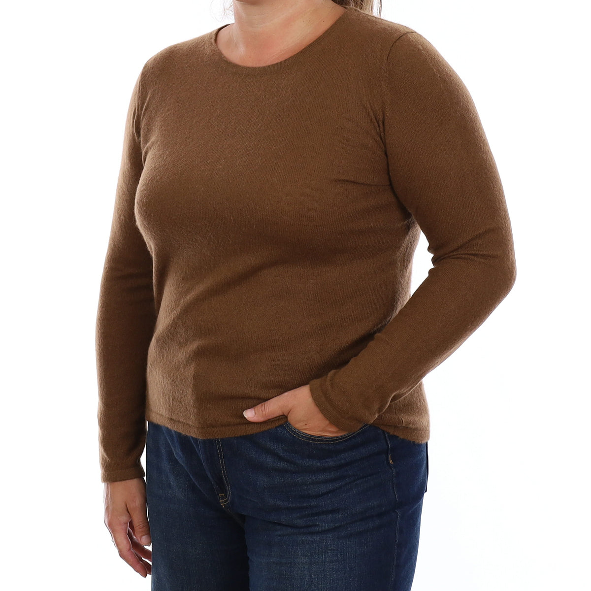 Nutmeg Brown Cashmere Crew Neck Jumper Large