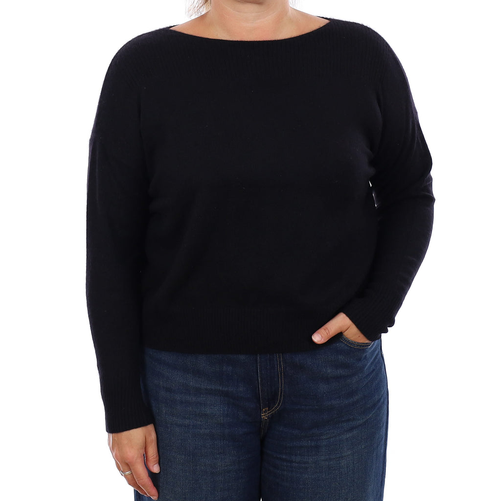 Black Cashmere Boat Neck Jumper Large