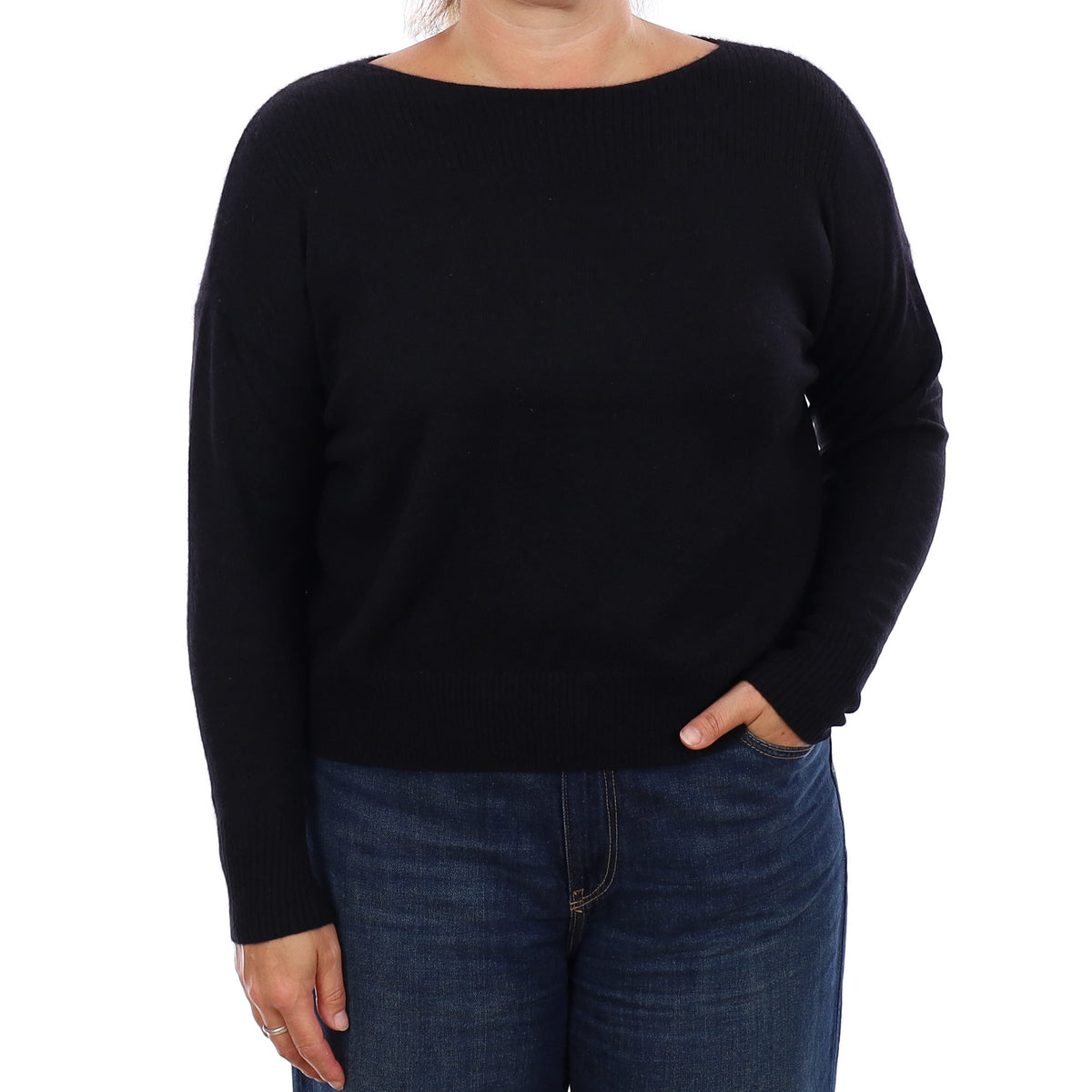 Black Cashmere Boat Neck Jumper Large