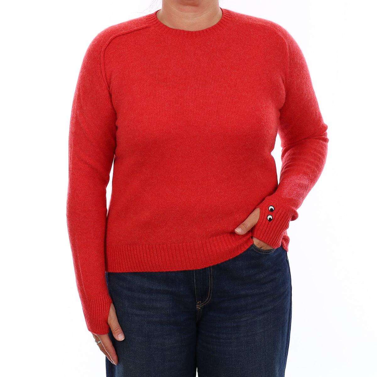 Vermillion Red Motif Detail Cashmere Crew Neck Jumper Large