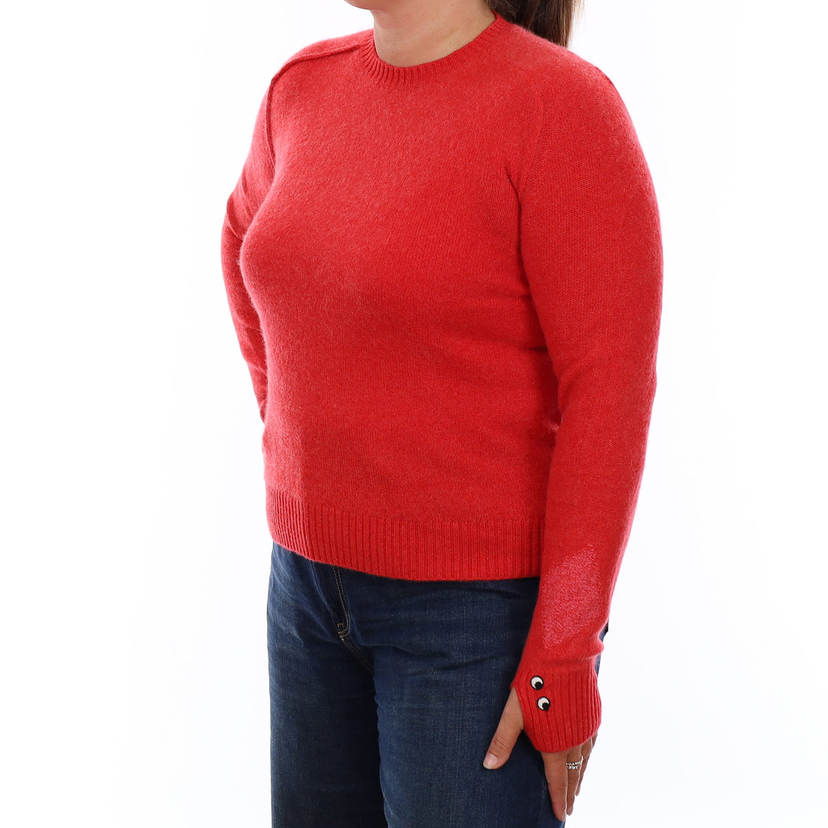 Vermillion Red Motif Detail Cashmere Crew Neck Jumper Large