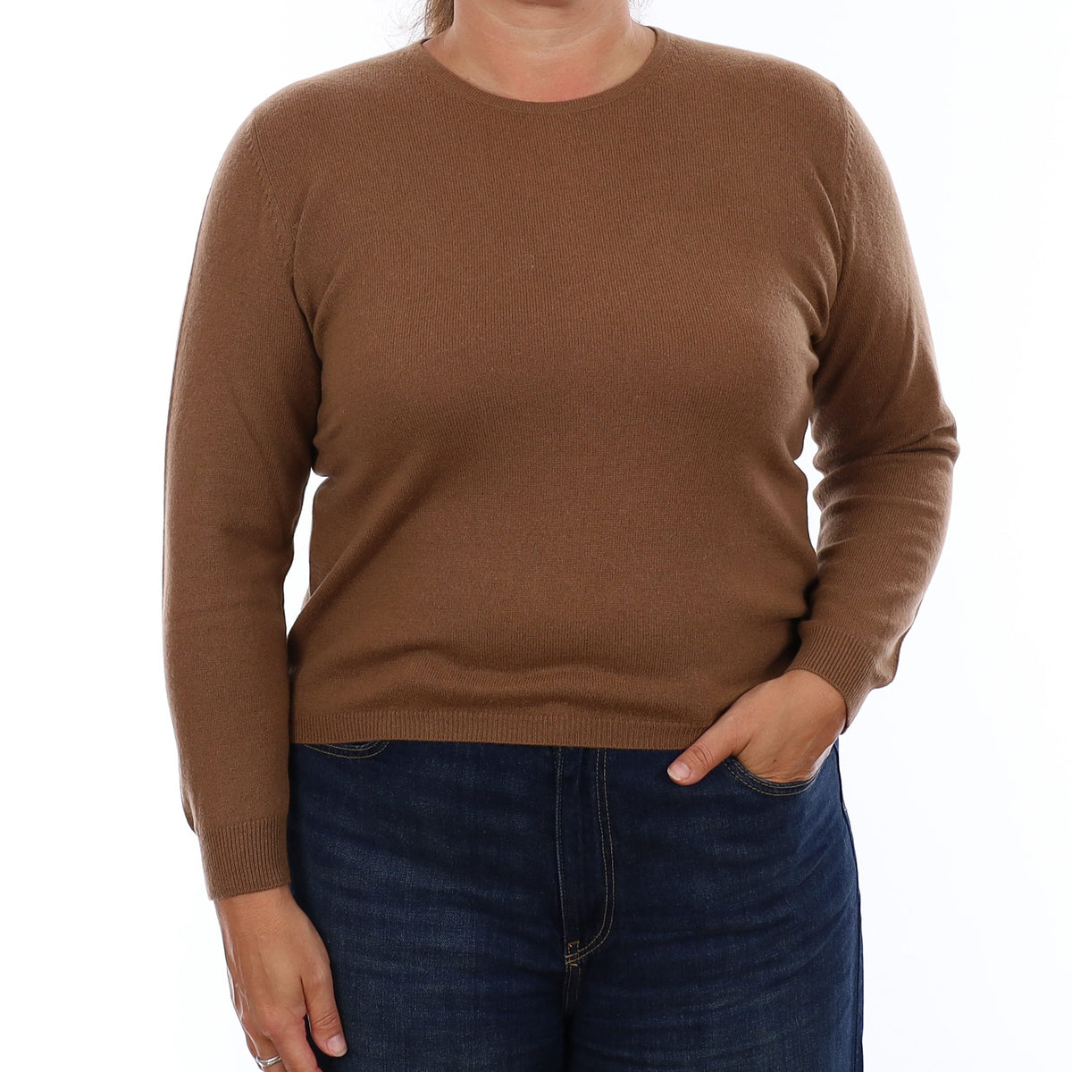 Nutmeg Brown Cashmere Crew Neck Jumper Large