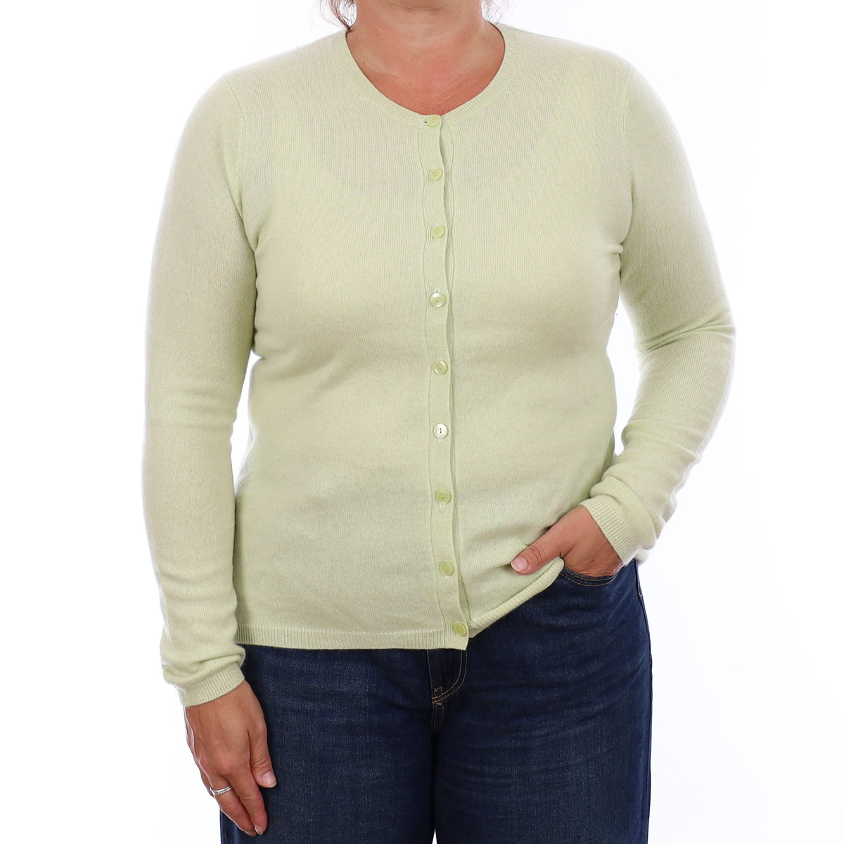 Lime Juice Green Cashmere Crew Neck Cardigan Large