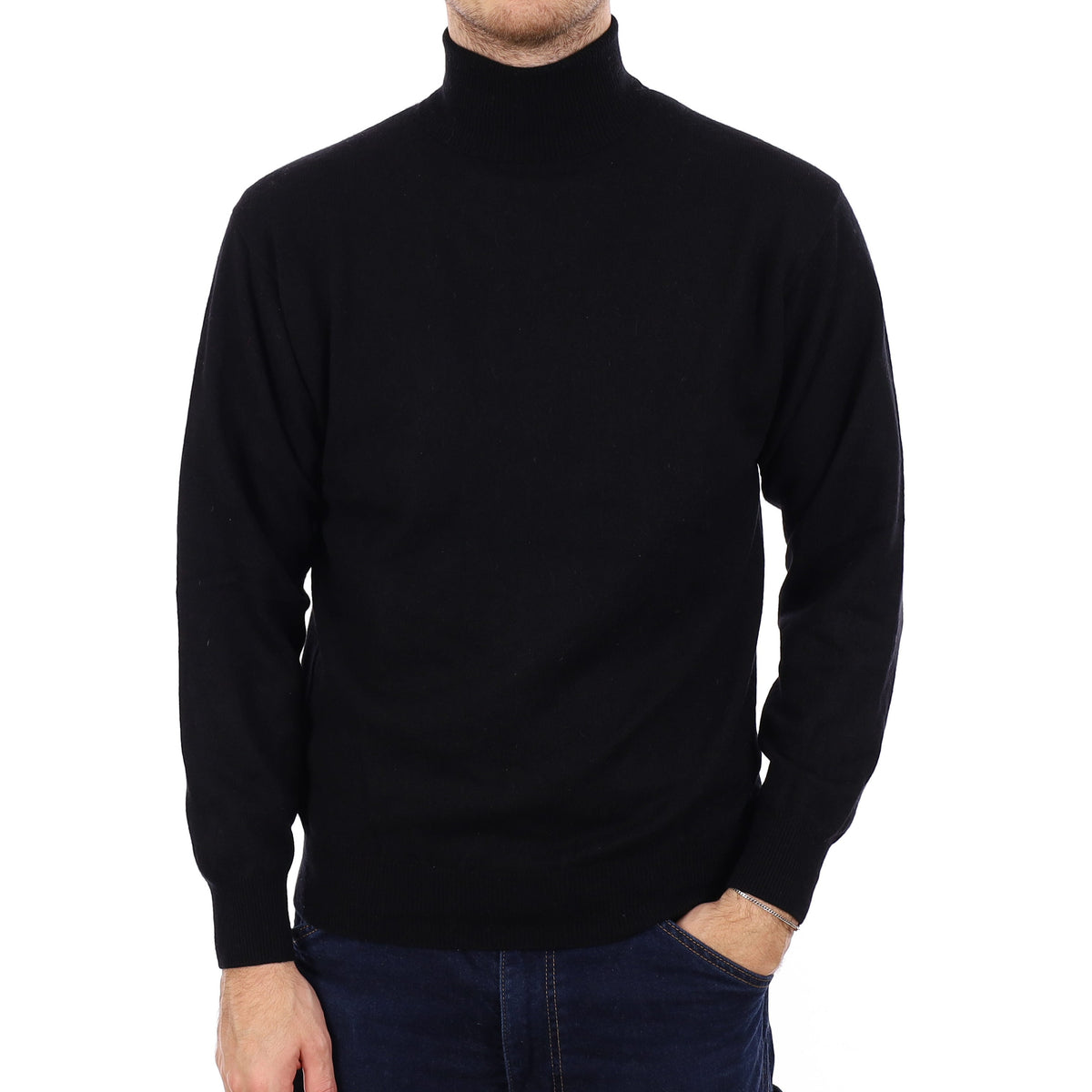 Men's Black Cashmere Polo Neck Jumper Medium