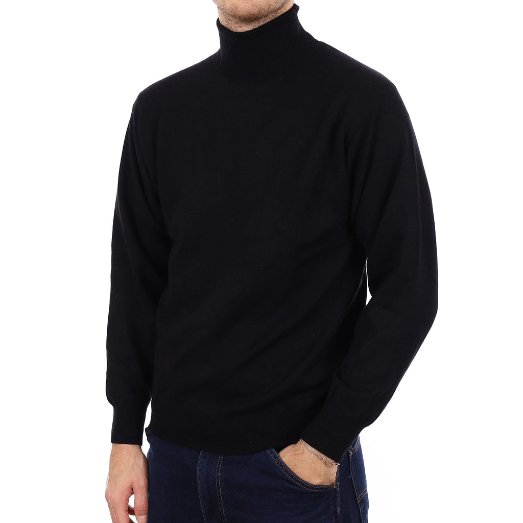 Men's Black Cashmere Polo Neck Jumper Medium