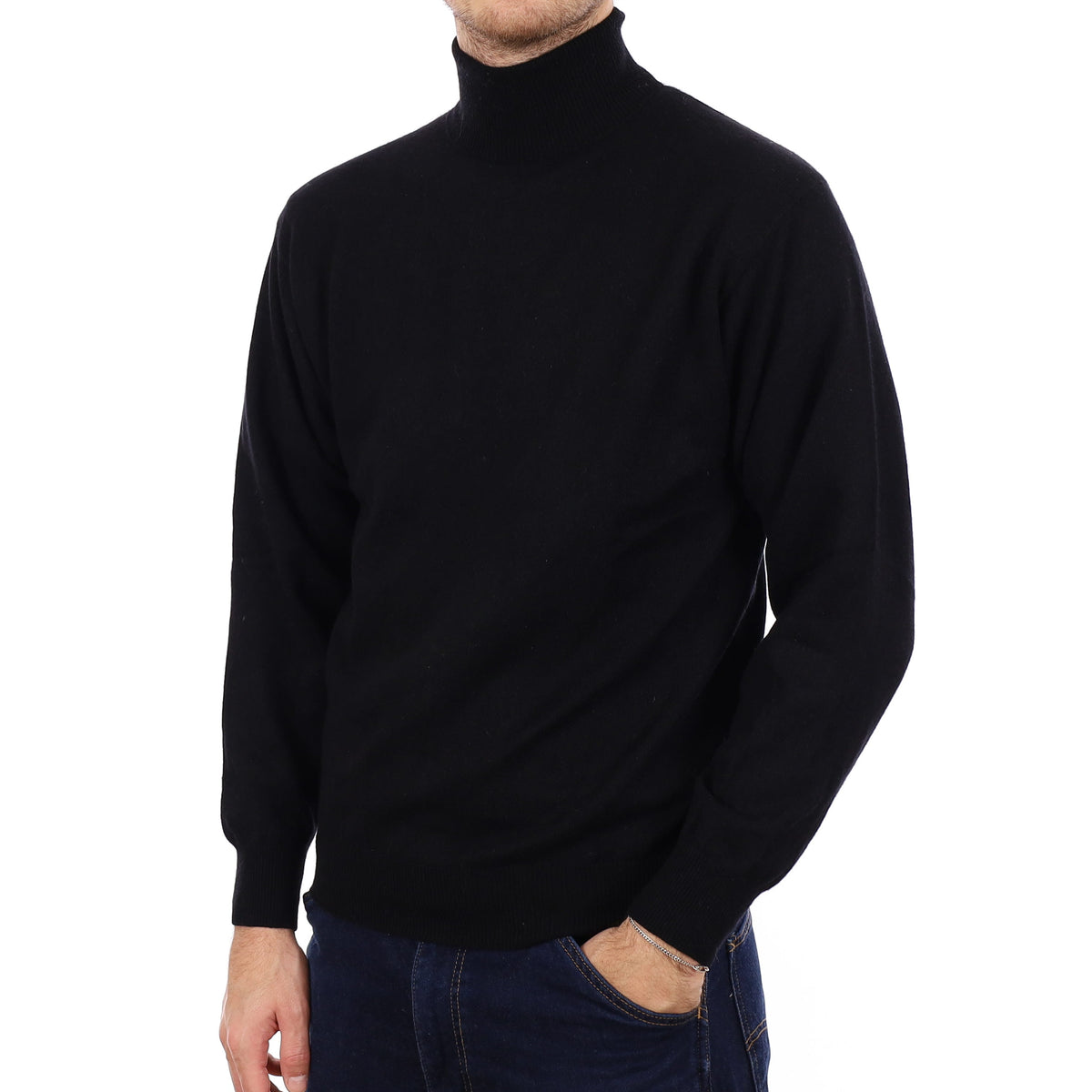 Men's Black Cashmere Polo Neck Jumper Medium