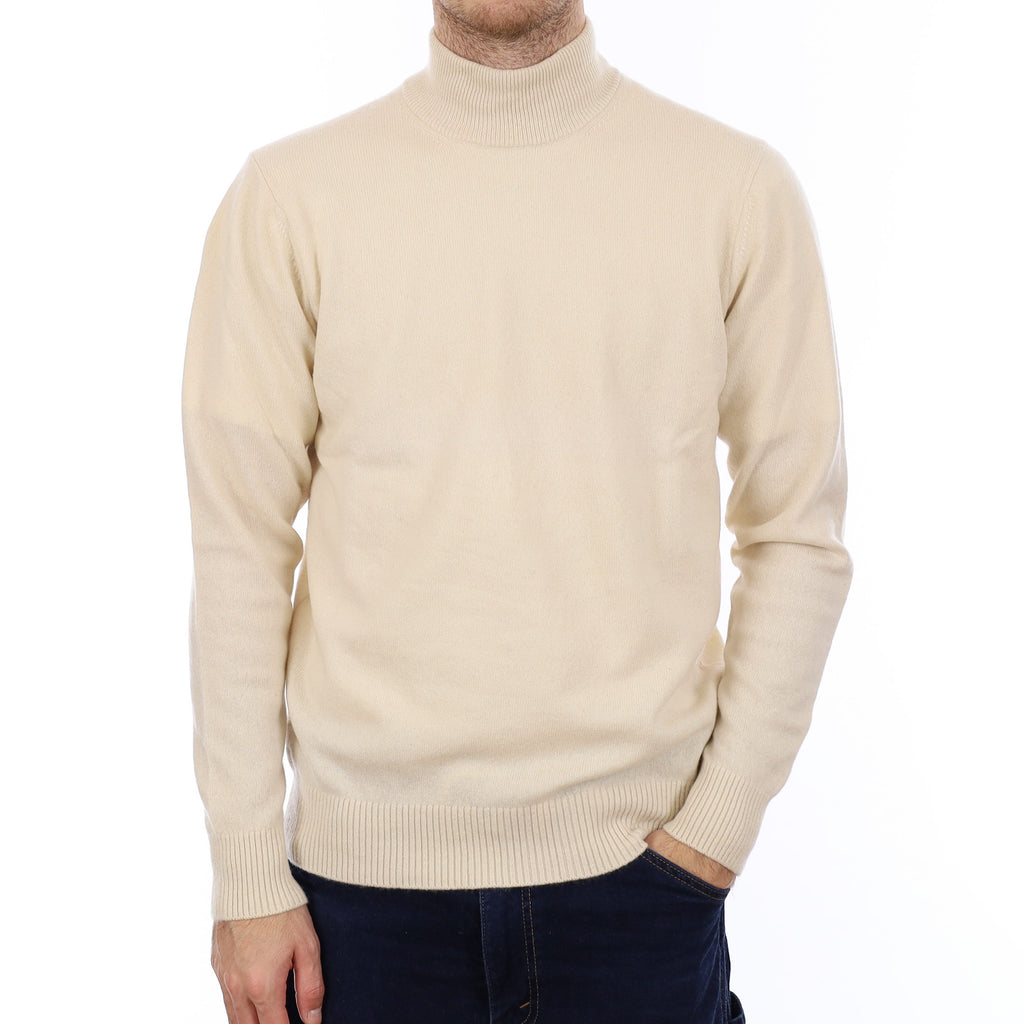 Men's Ivory Heavy Knit Cashmere Turtle Neck Jumper Medium
