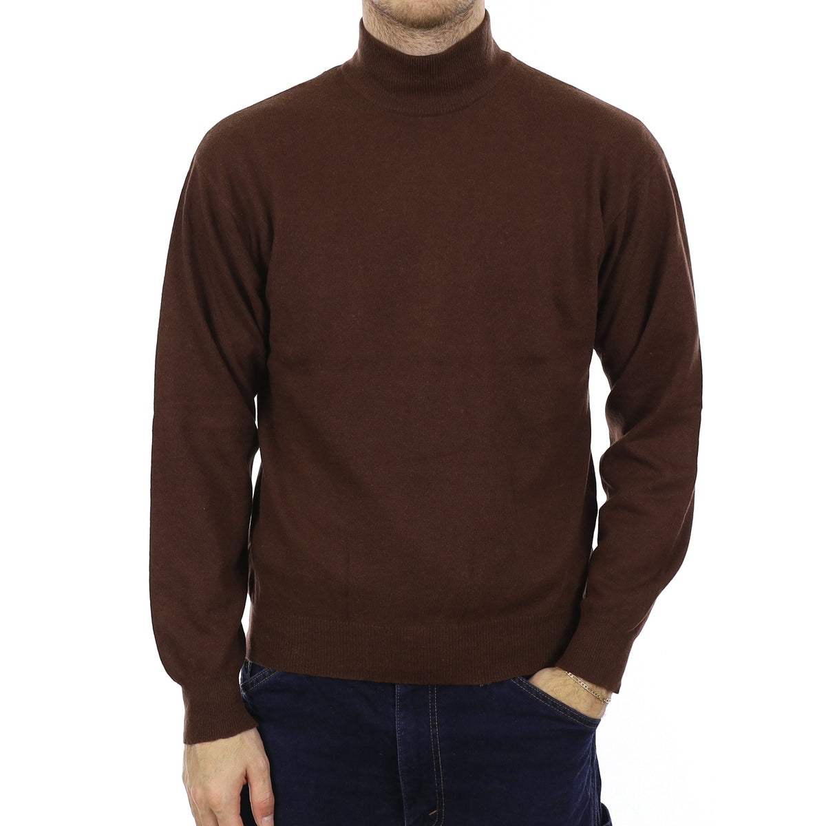 Men's Chocolate Brown Cashmere Turtle Neck Jumper Medium