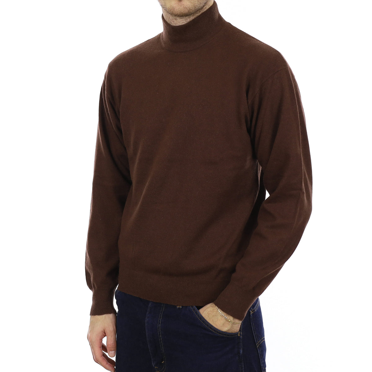 Men's Chocolate Brown Cashmere Turtle Neck Jumper Medium