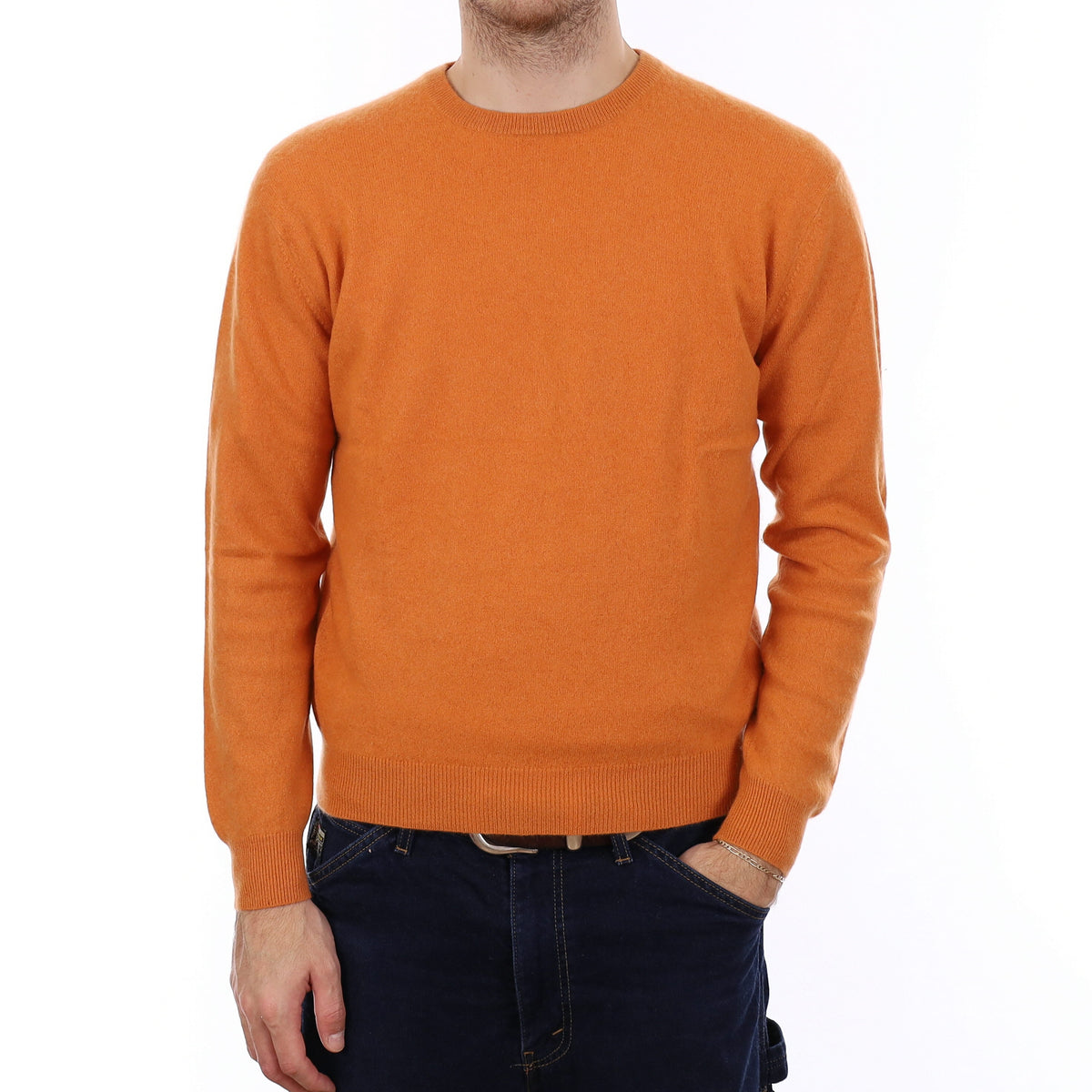 Men's Marmalade Orange Cashmere Crew Neck Jumper Medium