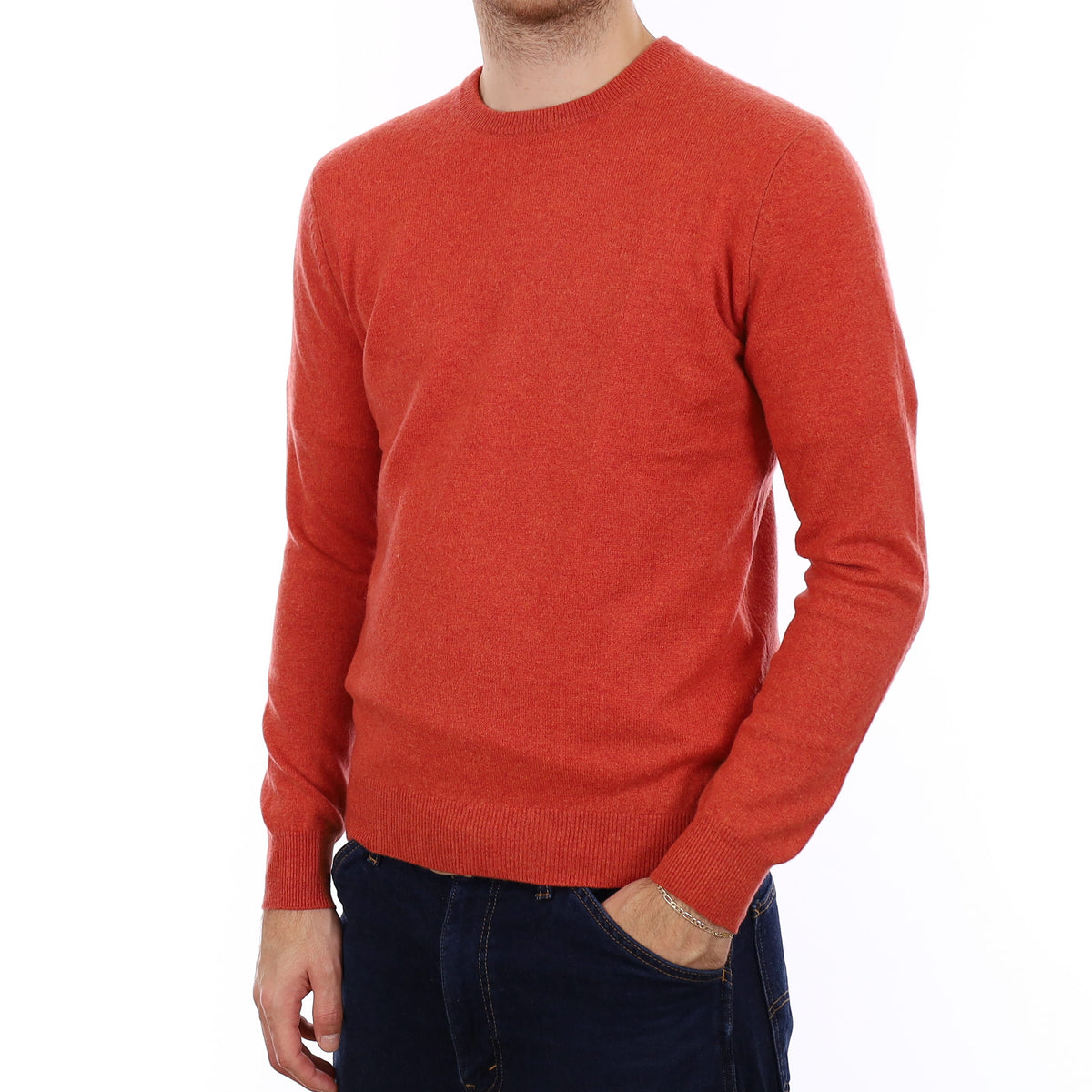 Men's Paprika Orange Cashmere Crew Neck Jumper Medium