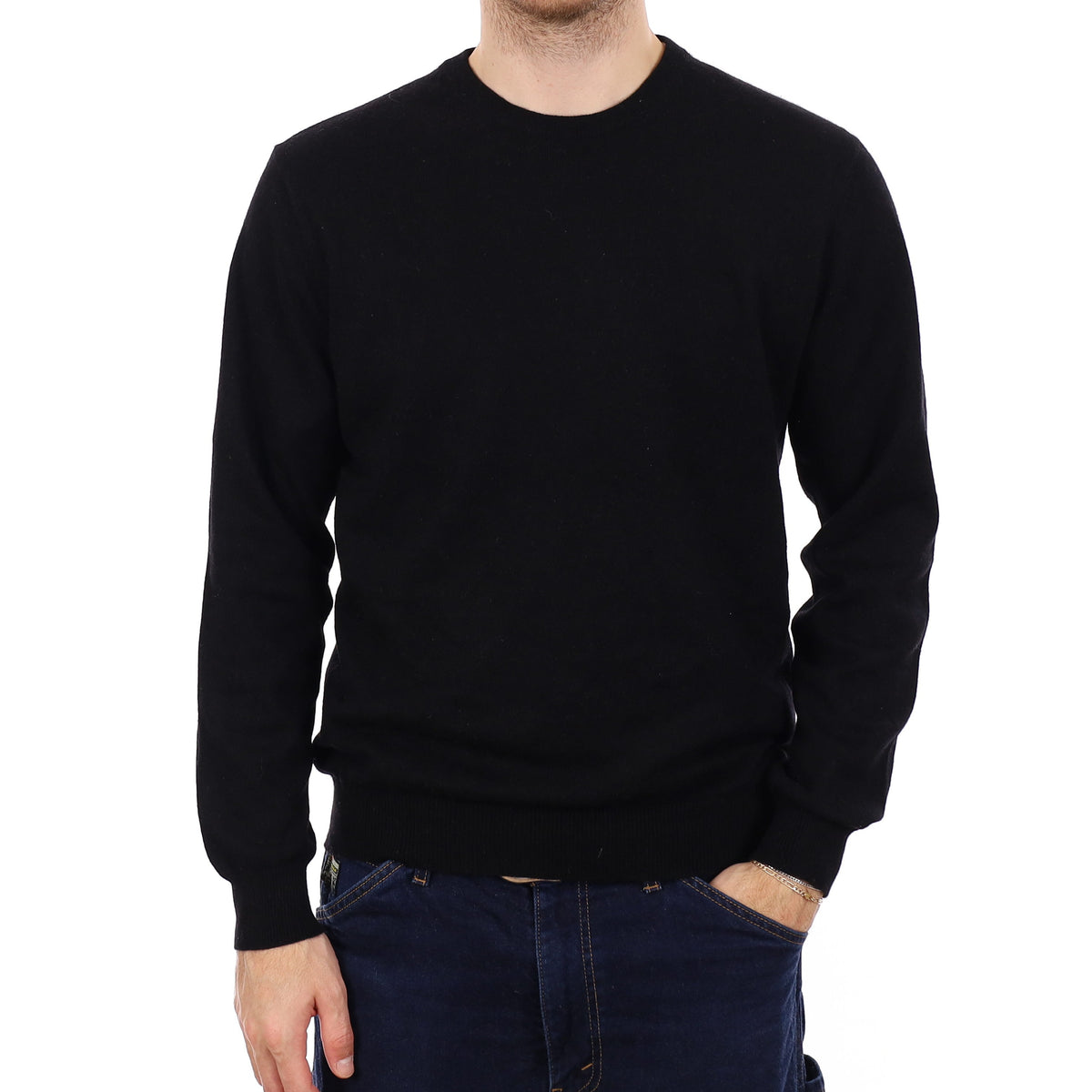 Men's Black Cashmere Crew Neck Jumper Medium