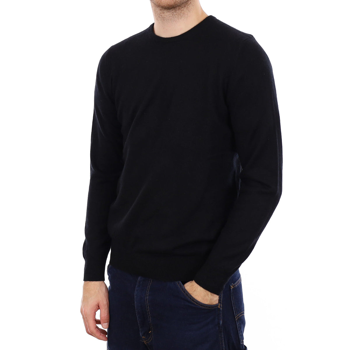 Men's Black Cashmere Crew Neck Jumper Medium