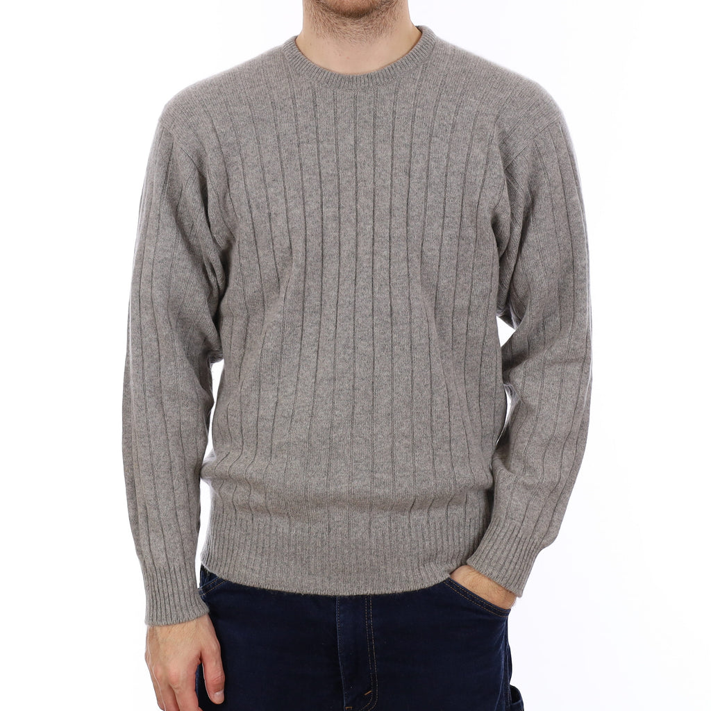 Men's Vintage Scottish Grey Rib Cashmere Crew Neck Jumper Medium