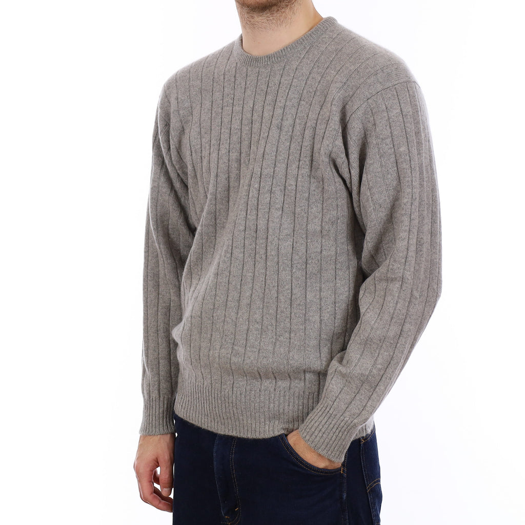 Men's Vintage Scottish Grey Rib Cashmere Crew Neck Jumper Medium