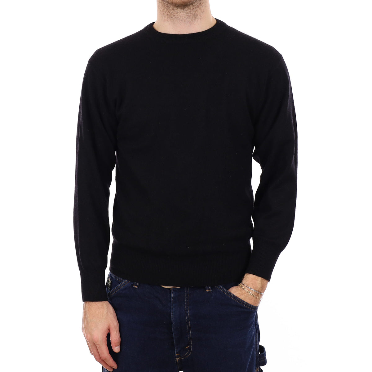 Men's Black Cashmere Crew Neck Jumper Medium
