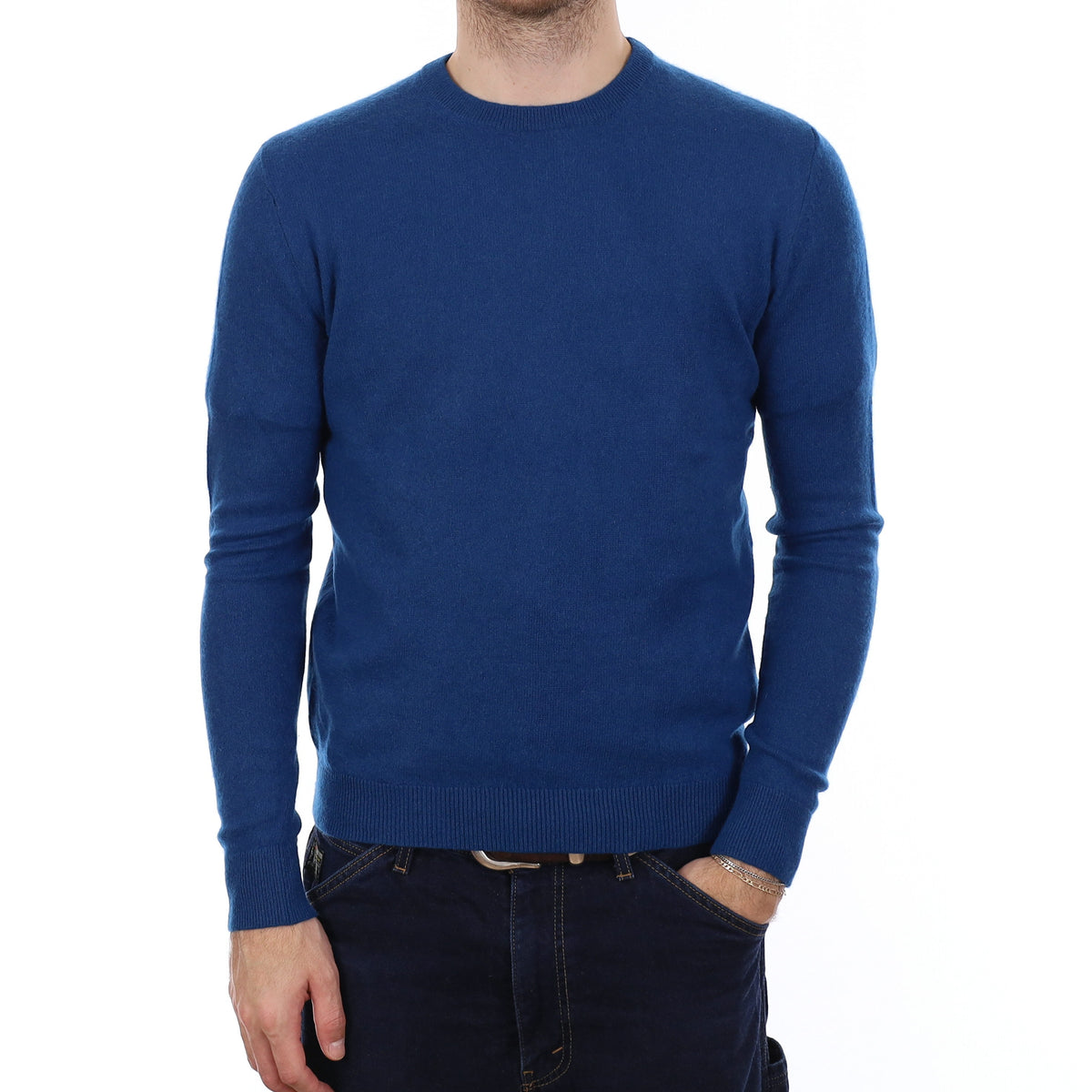 Men's Peacock Blue Cashmere Crew Neck Jumper Medium