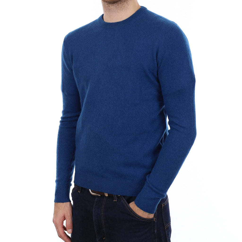 Men's Peacock Blue Cashmere Crew Neck Jumper Medium