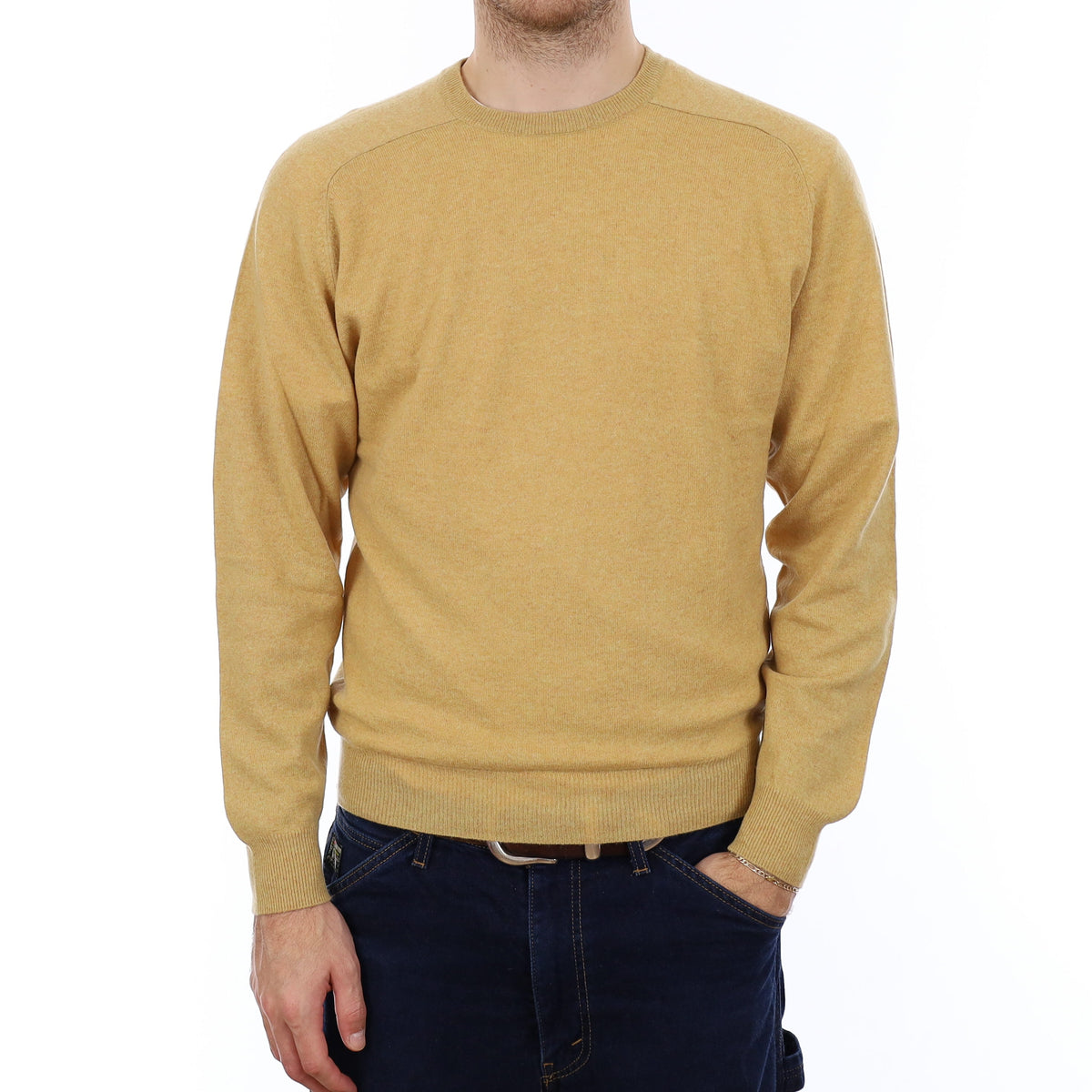 Men's Honey Yellow Cashmere Crew Neck Jumper Medium
