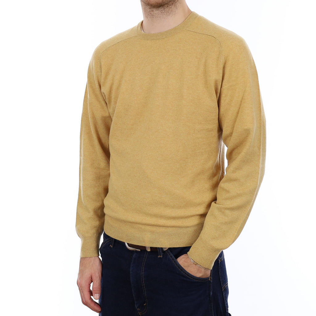 Men's Honey Yellow Cashmere Crew Neck Jumper Medium