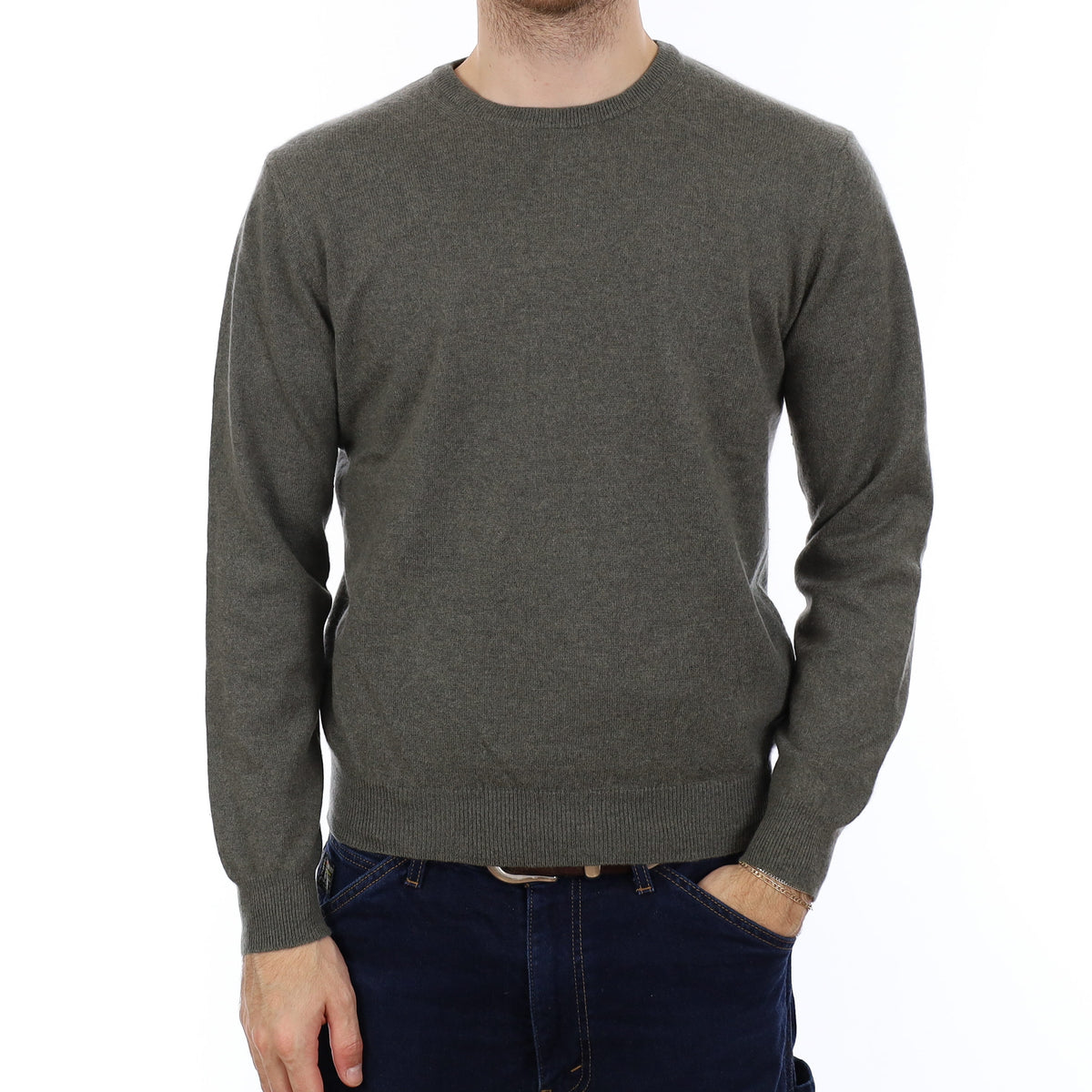Men's Herb Green Cashmere Crew Neck Jumper Medium