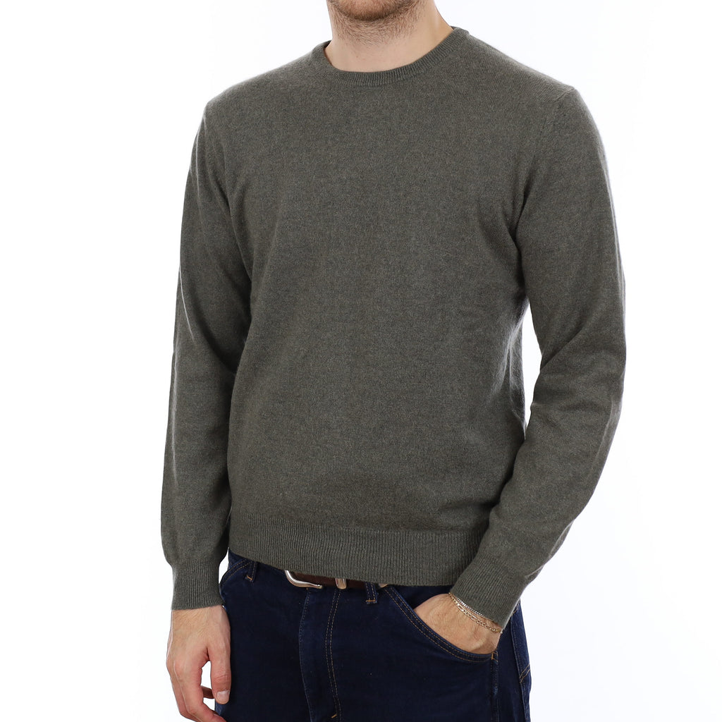 Men's Herb Green Cashmere Crew Neck Jumper Medium