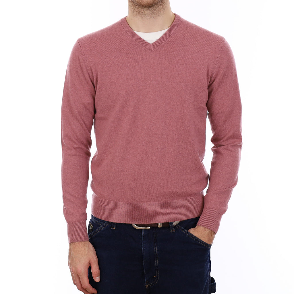 Men's Dusky Pink Cashmere V Neck Jumper Medium