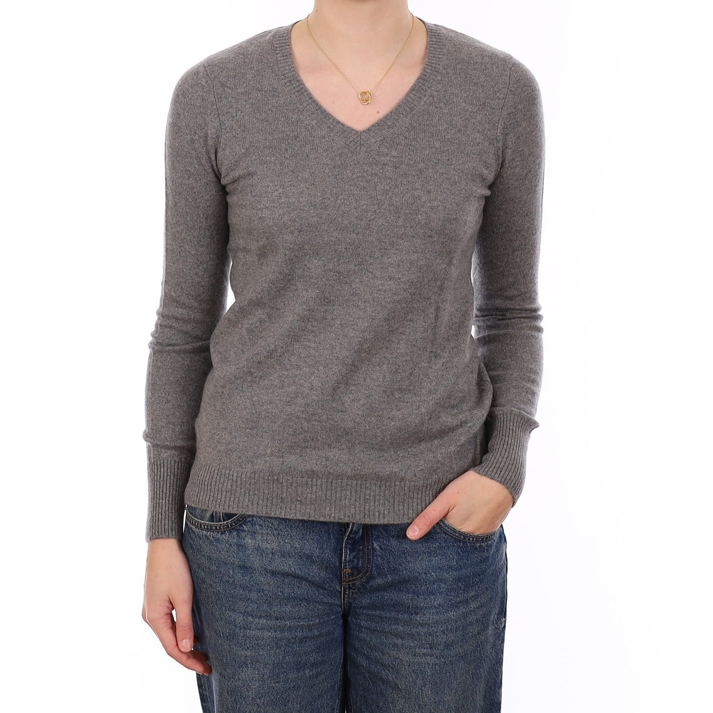 Steel Grey Cashmere V Neck Jumper Medium