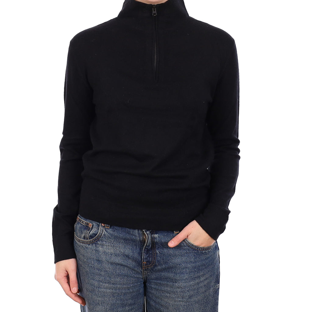 Theory Black Cashmere Longline 1/4 Zip Turtleneck Jumper Medium