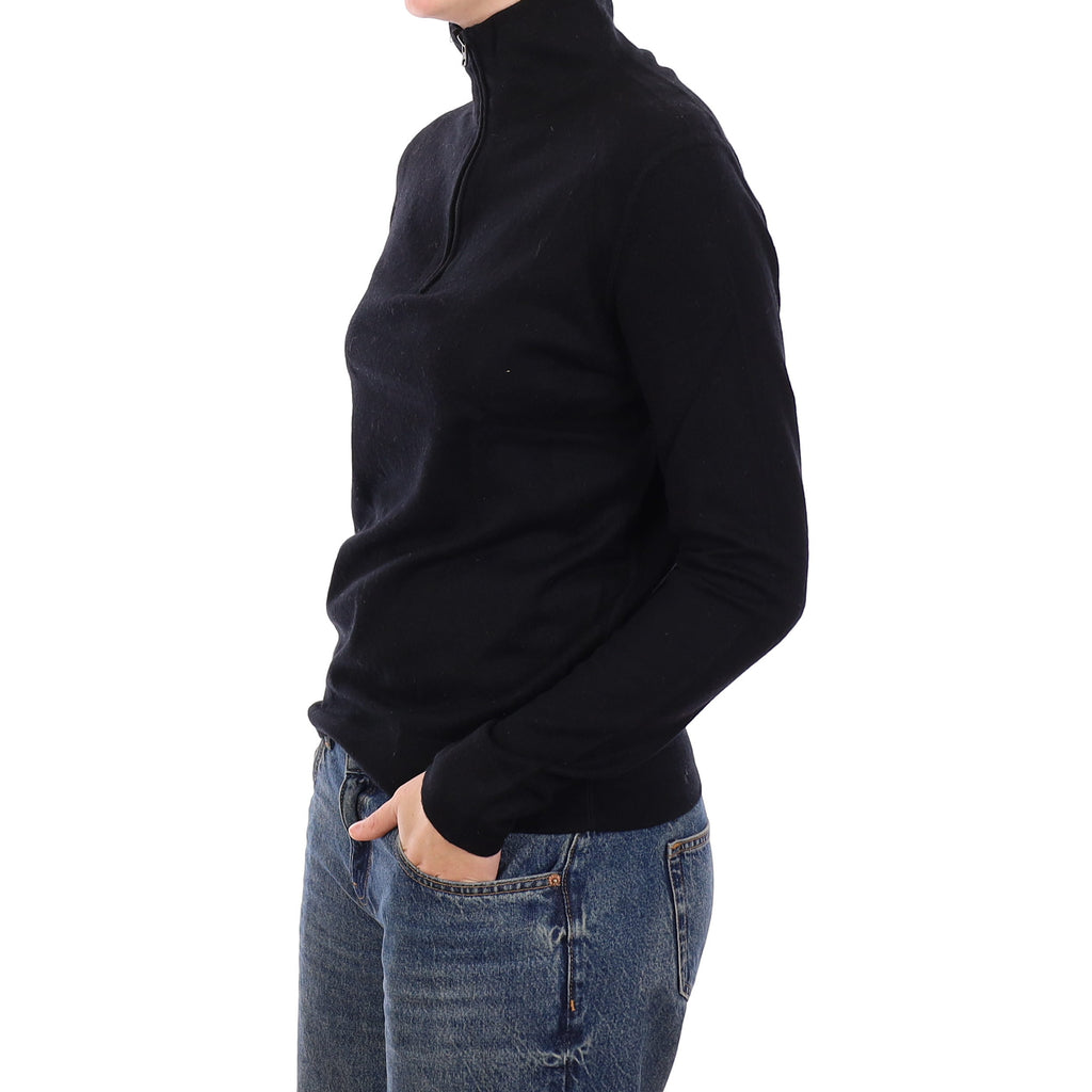 Theory Black Cashmere Longline 1/4 Zip Turtleneck Jumper Medium