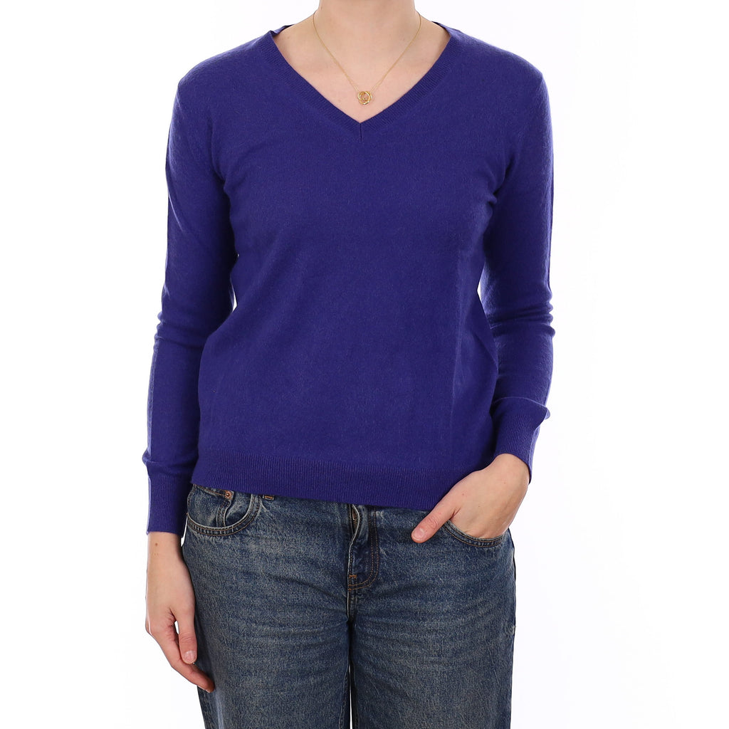Indigo Blue Cashmere V Neck Jumper Medium