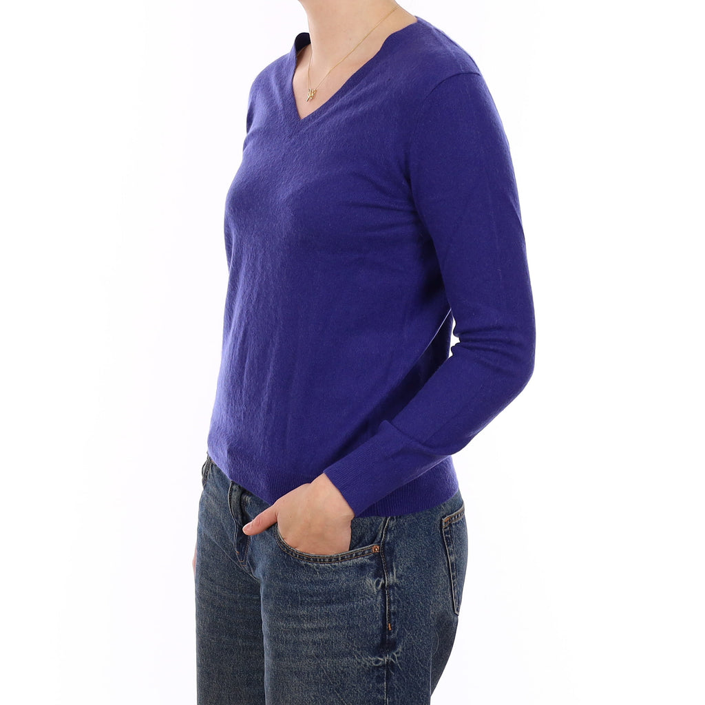 Indigo Blue Cashmere V Neck Jumper Medium
