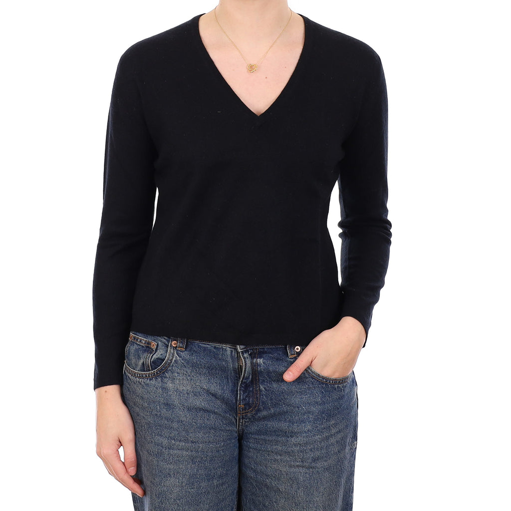 Brora Black Cashmere V Neck Jumper Medium