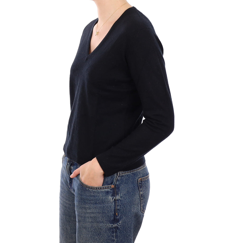 Brora Black Cashmere V Neck Jumper Medium