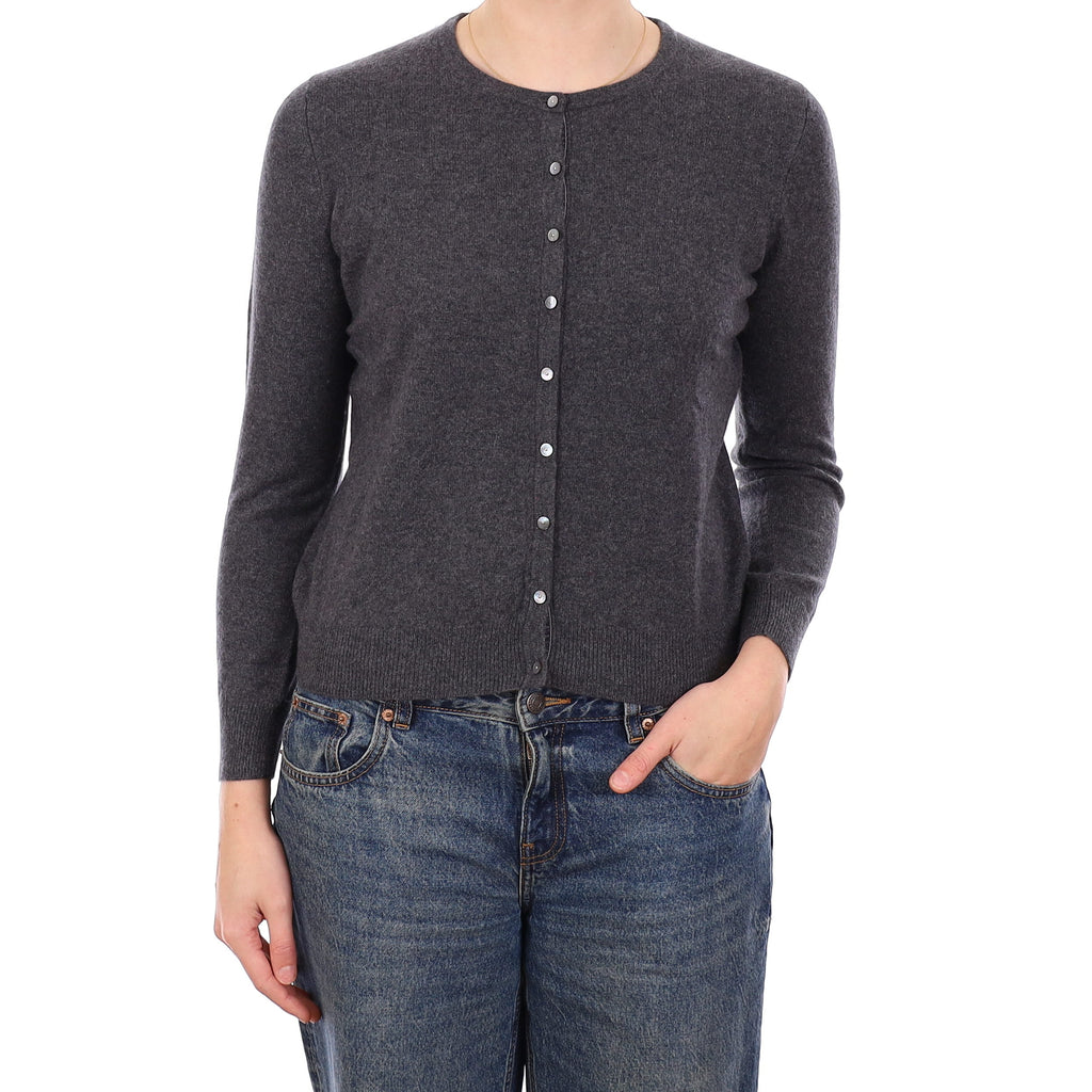 Slate Grey Cashmere Crew Neck Cardigan Medium