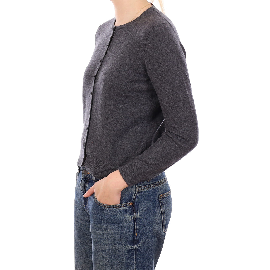Slate Grey Cashmere Crew Neck Cardigan Medium