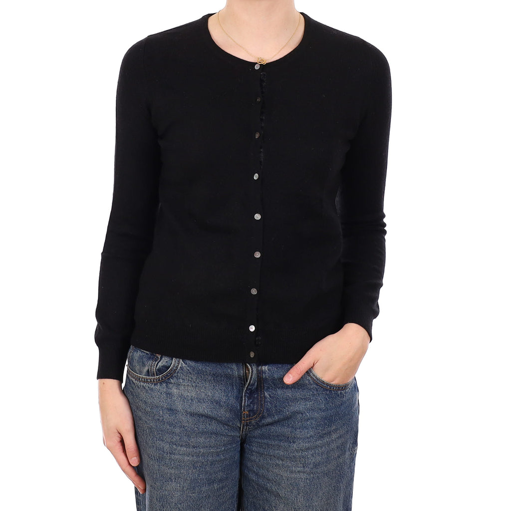 Black Cashmere Crew Neck Cardigan Medium